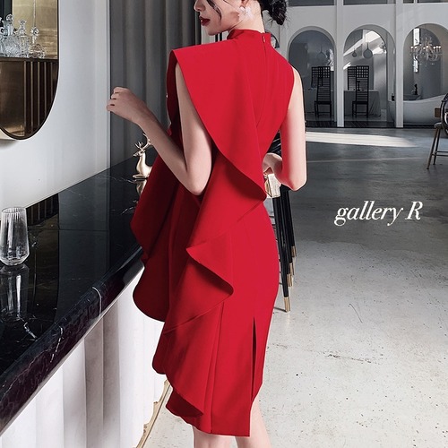 発送３月初旬★フリル　ドレープ　ワンピース　ドレス★