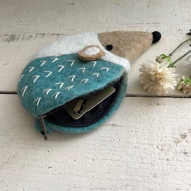 羊毛フェルト ハリネズミ ポーチ ハンドメイド フェアトレード