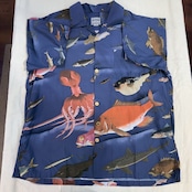 HOUSTON/ヒューストン x伊藤若冲COTTON RAYON ALOHA SHIRT(魚くし)/アロハシャツ