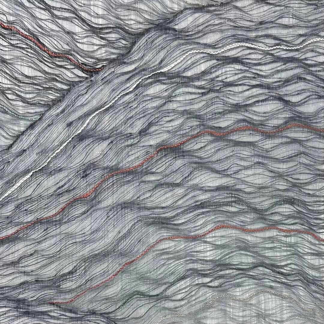 夏帯 袋帯 夏すくい 抽象模様 金銀糸 灰色 O-3974 | リユース着物わびさび 