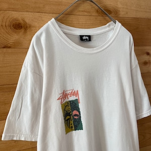 【STUSSY】ワンポイント バックプリント 半袖 Tシャツ ストックロゴ ショーンフォント ステューシー Mサイズ US古着 アメリカ古着