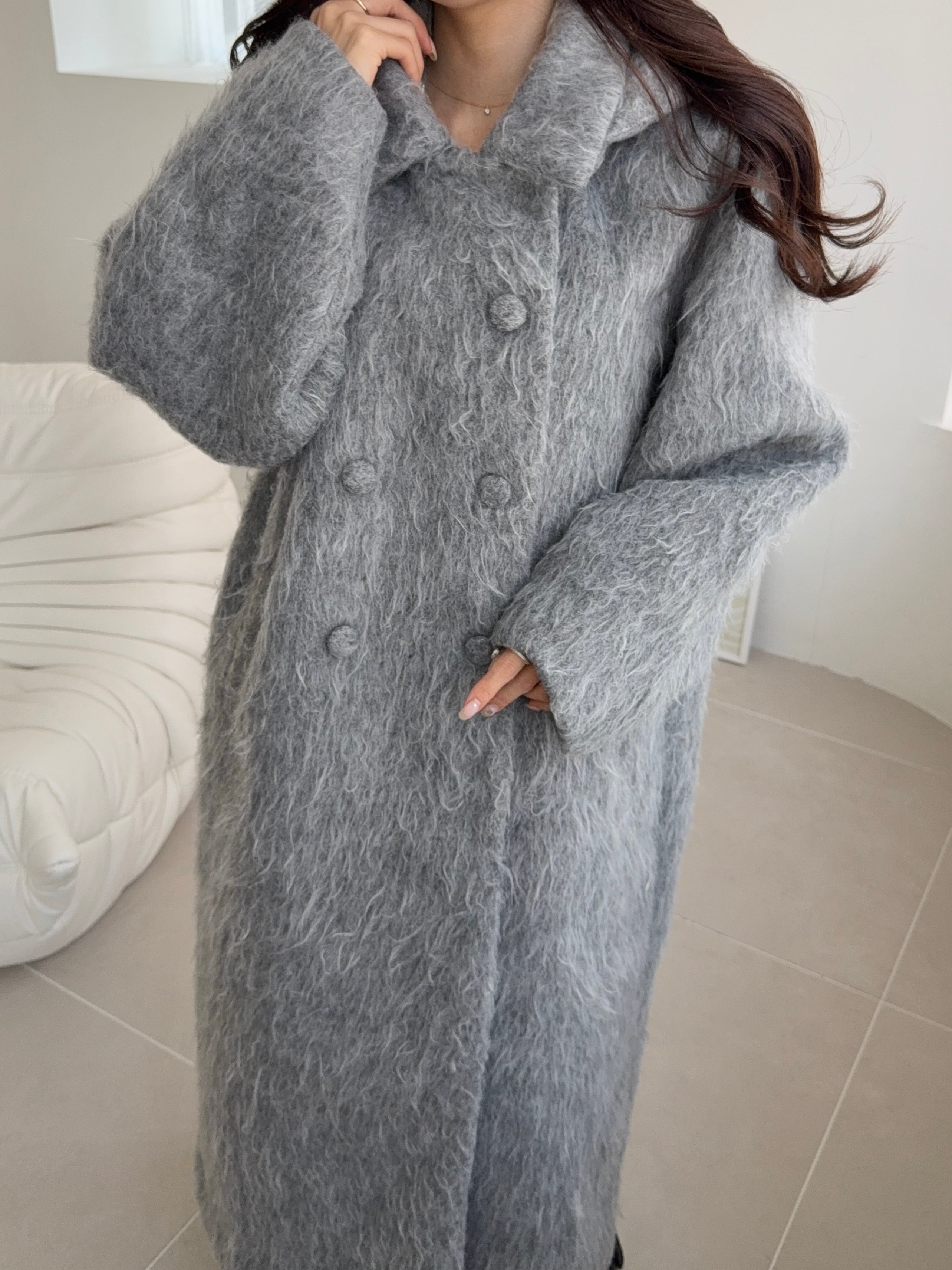 【 予約販売期間限定10%off+送料無料 】2way hood shaggy long coat ( Misty Gray )