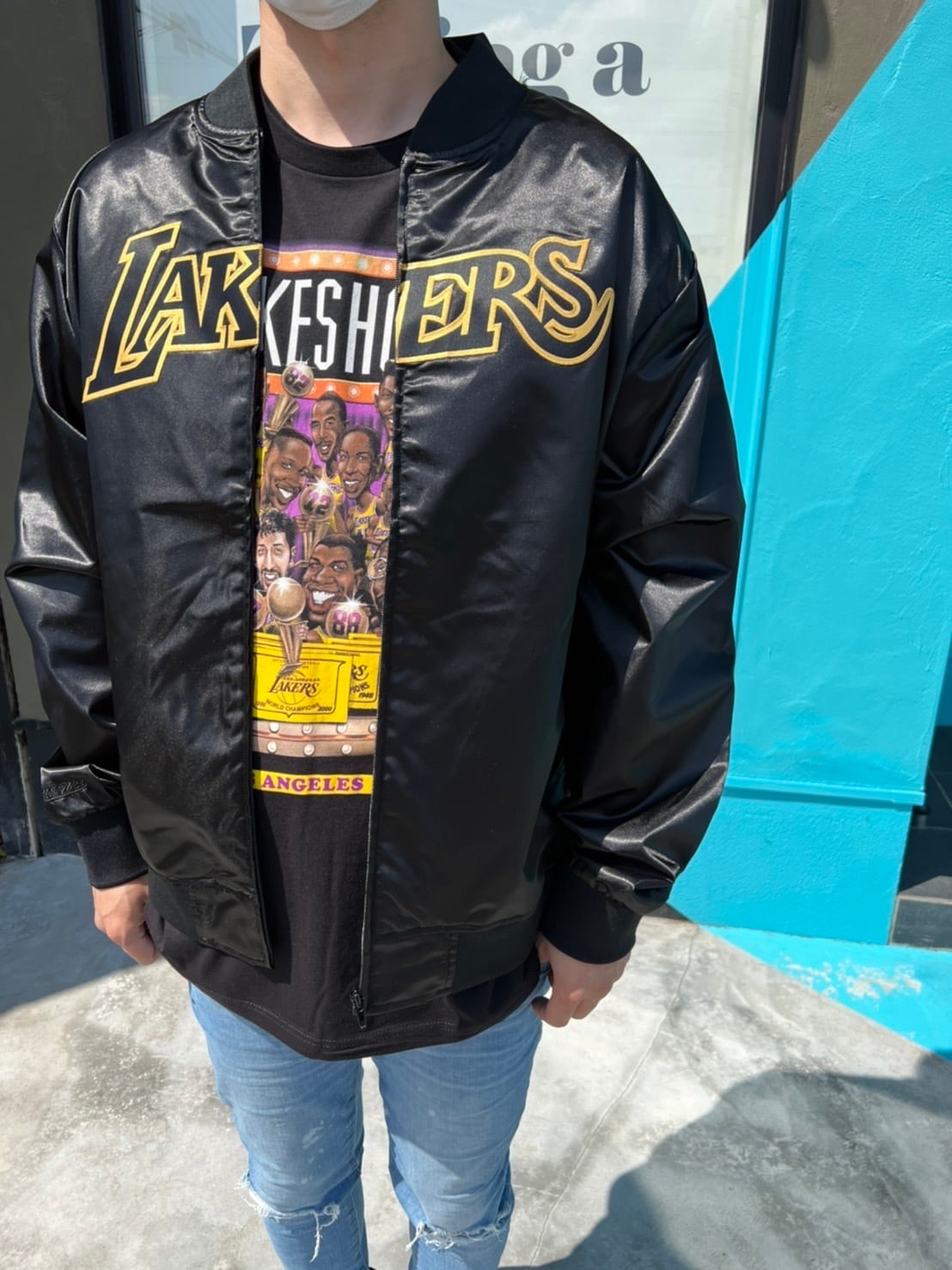 Mitchell & Ness BIGFACE LOSANGELS LAKERS サテンジャケット