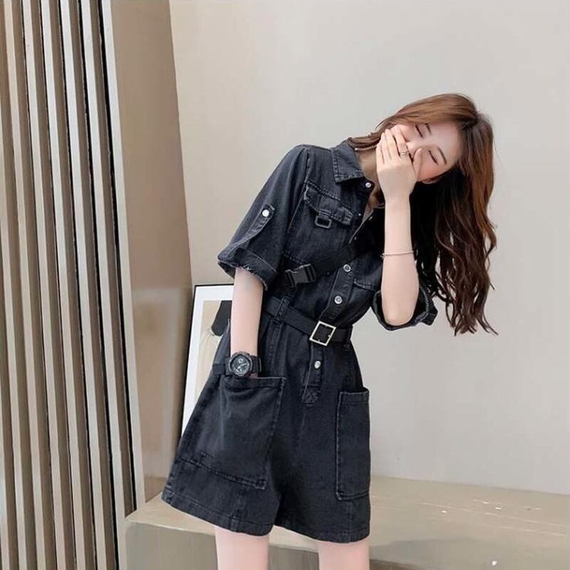 天使と悪魔 ストリート系 ジャンプスーツ デニム ハイウエスト ...