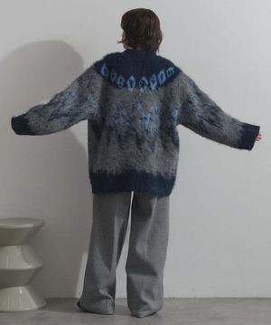 HD2510043 ノルディック柄シャギーニットカーディガン charcoal