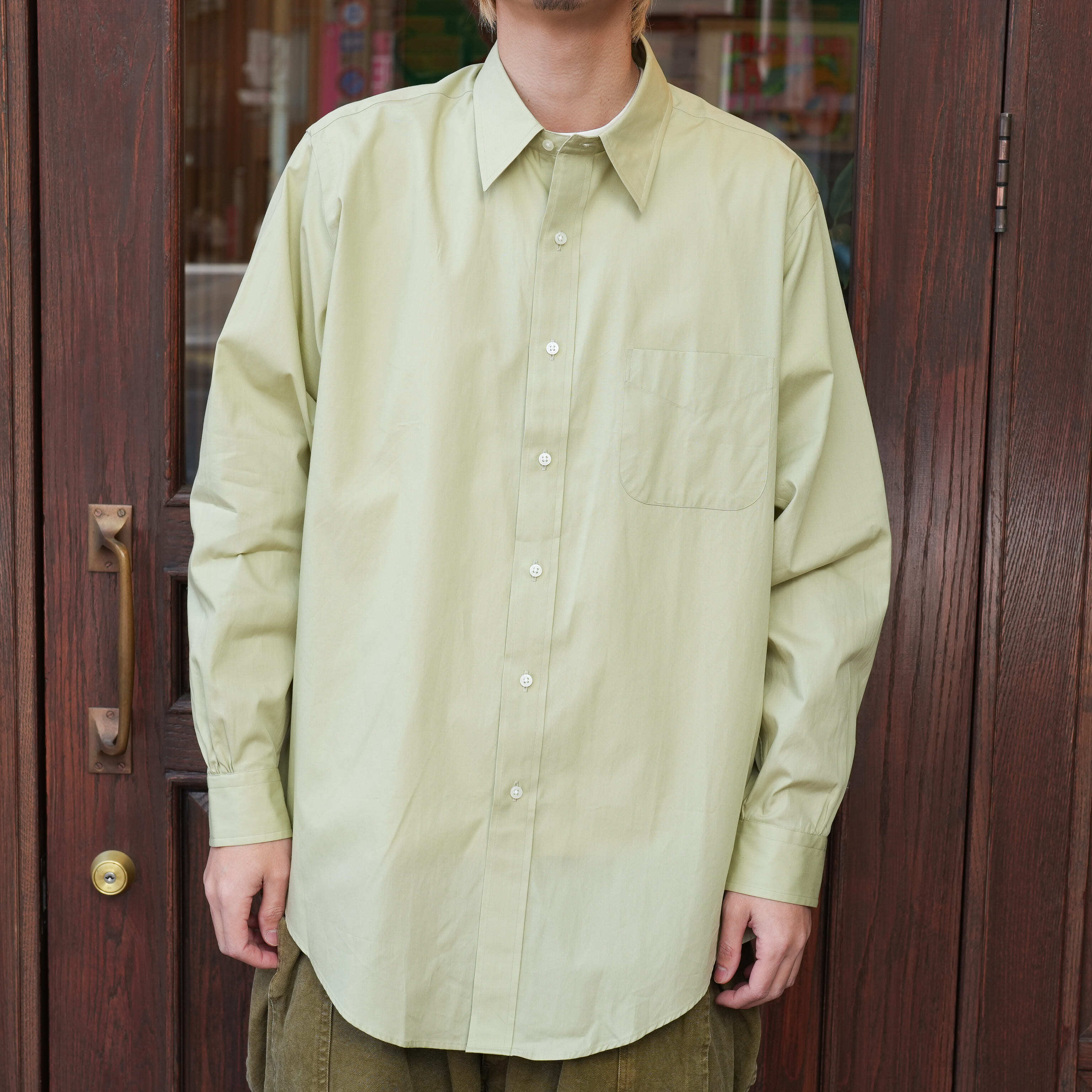 FOUNDOUR (ファウンダ) 26SS "COTTON BROAD REGULAR COLLAR SHIRT" -GREEN-