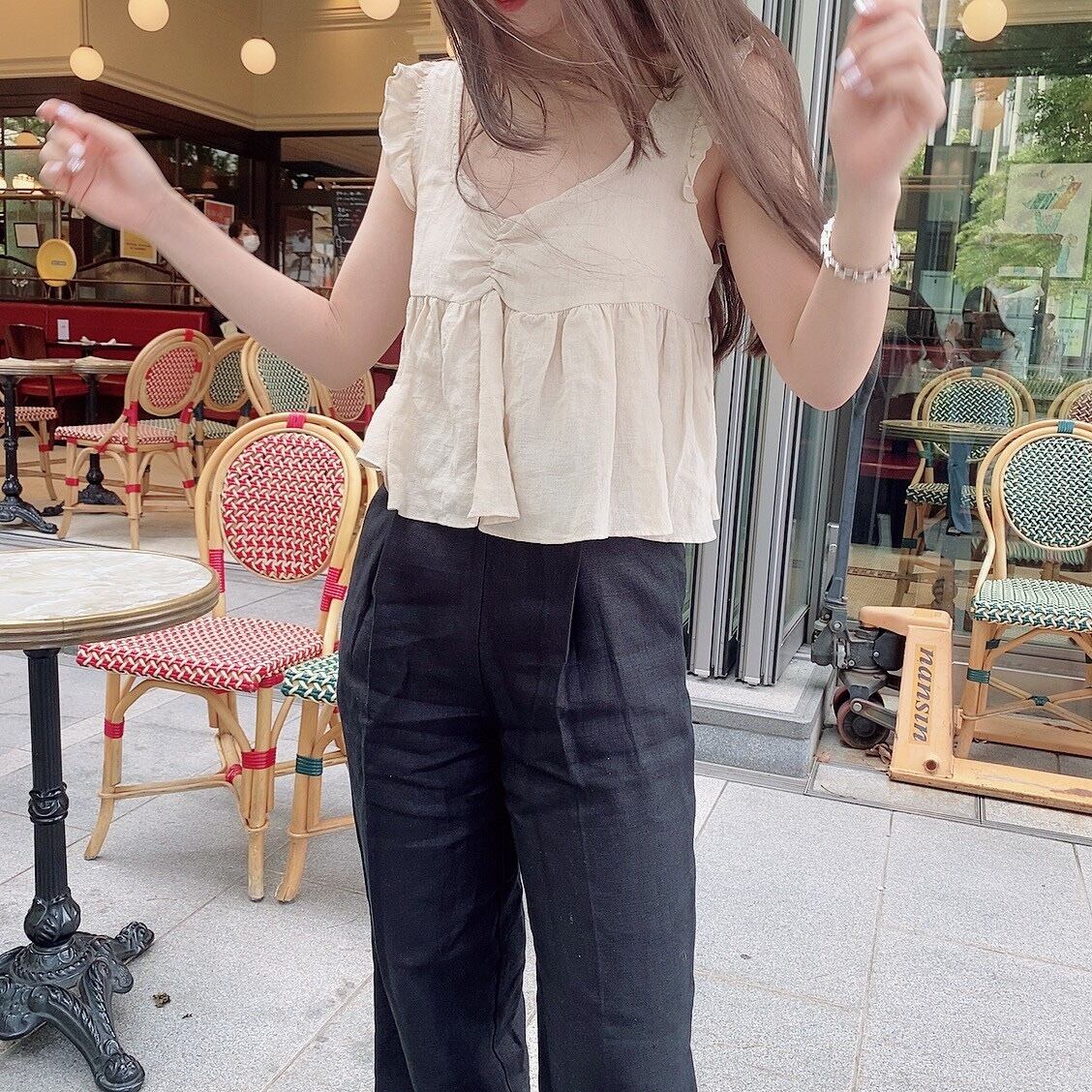 Back ribbon blouse / Beige(7月中旬頃発送予定)