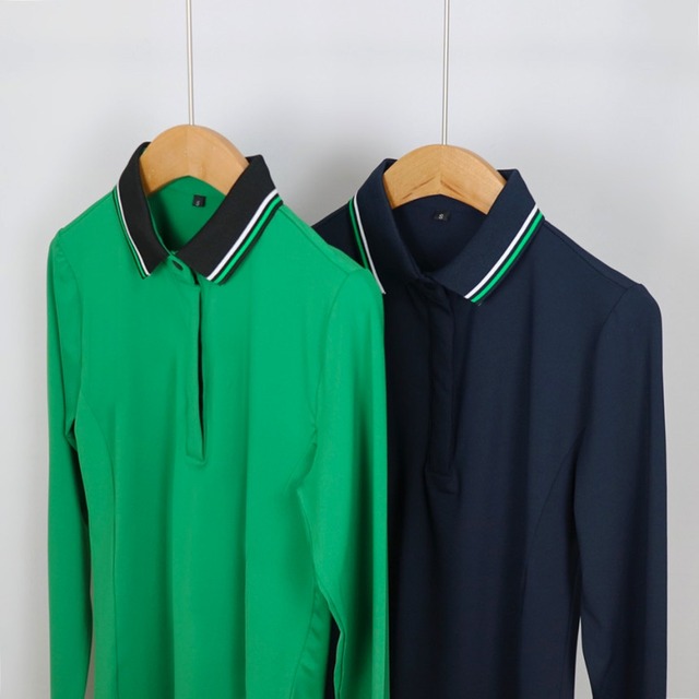 襟リブライン長袖ポロシャツ