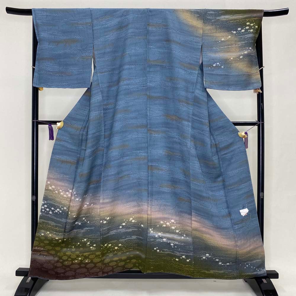 訪問着 中古 藍色 緑 幅広 大きい 裄丈68cm 身丈159cm 結婚式 着物 入学式 卒業式 礼装 3108 訪問着 中古 藍色 緑 幅広 大きい 裄丈68cm 身丈159cm 結婚式 着物