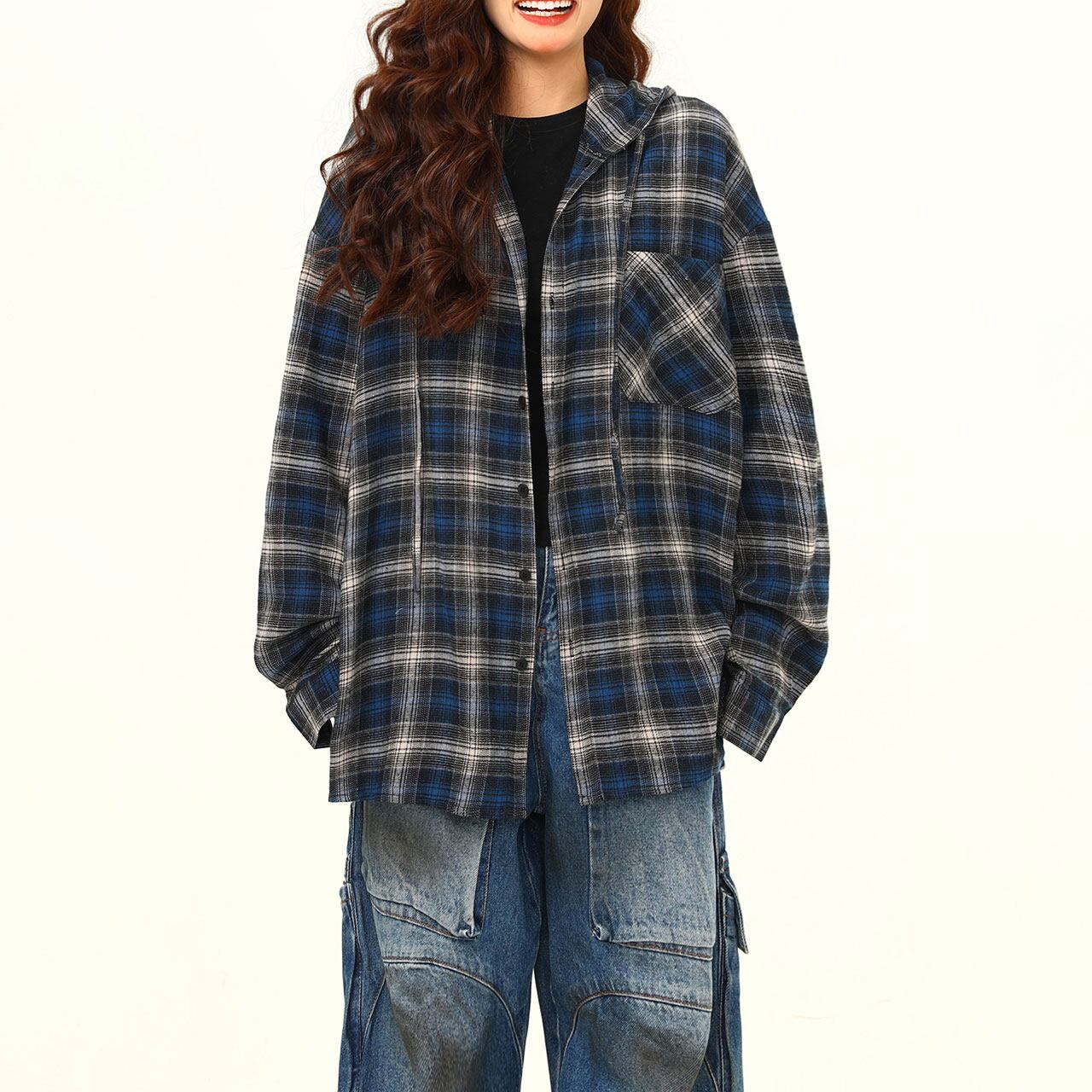 ヴィンテージチェックオーバーフーディシャツ R00732