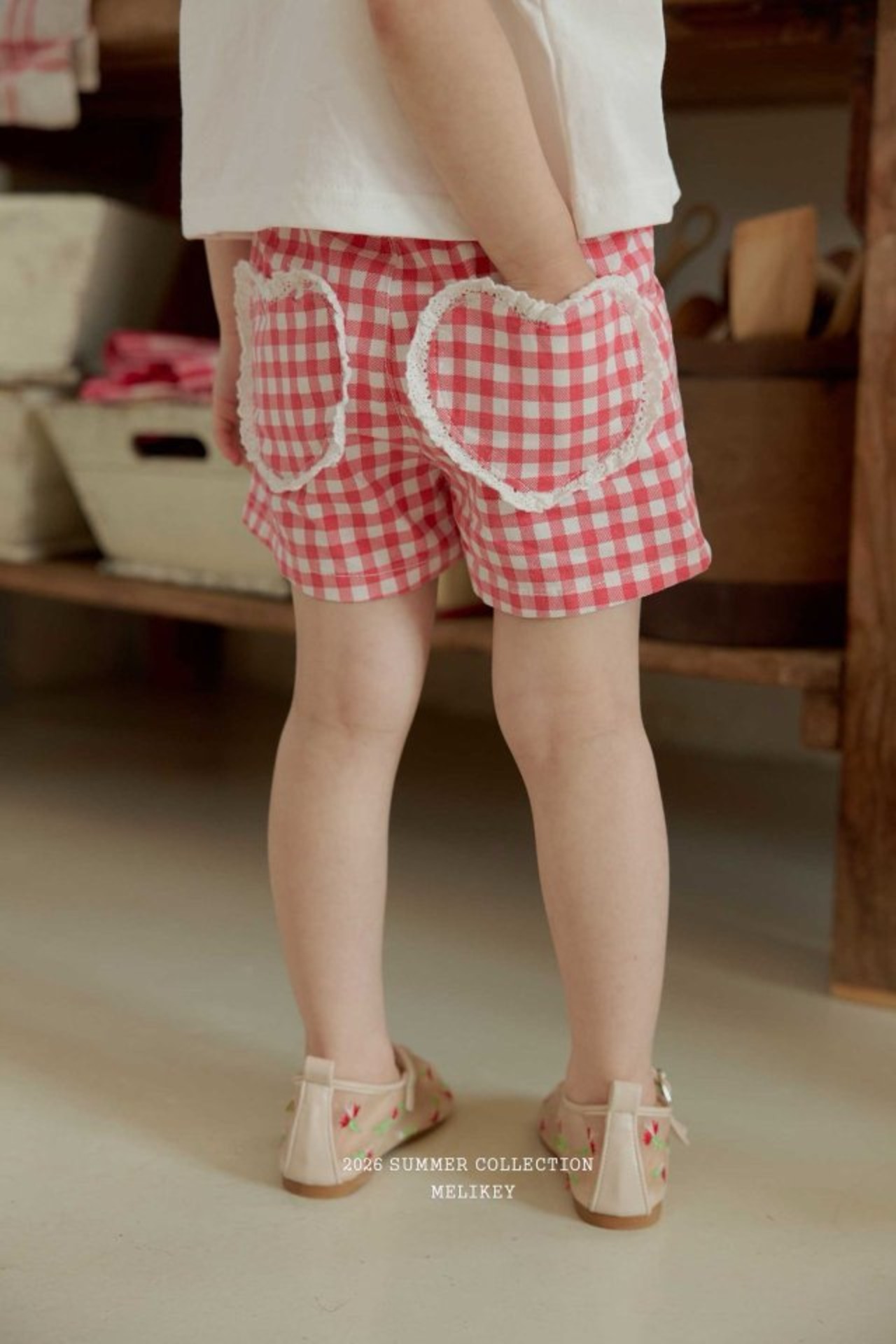 [MELIKEY] Check Heart Pants (JS/JM) / [미라이키] 체크하트팬츠 (JS/JM)