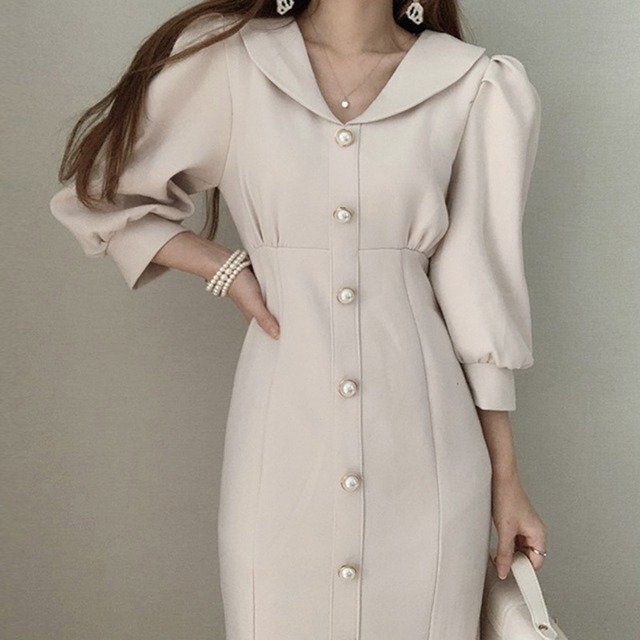 puff sleeve mermaid OP（black / ivory）　A0139