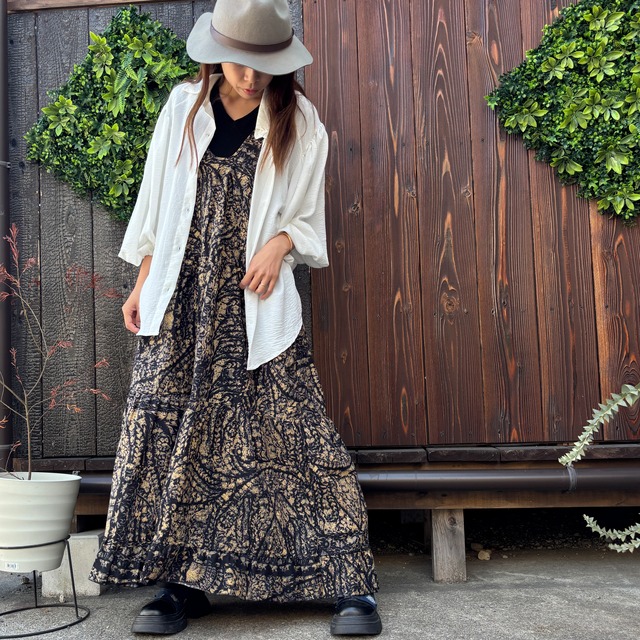 しっかりコットン和柄風ワンピース