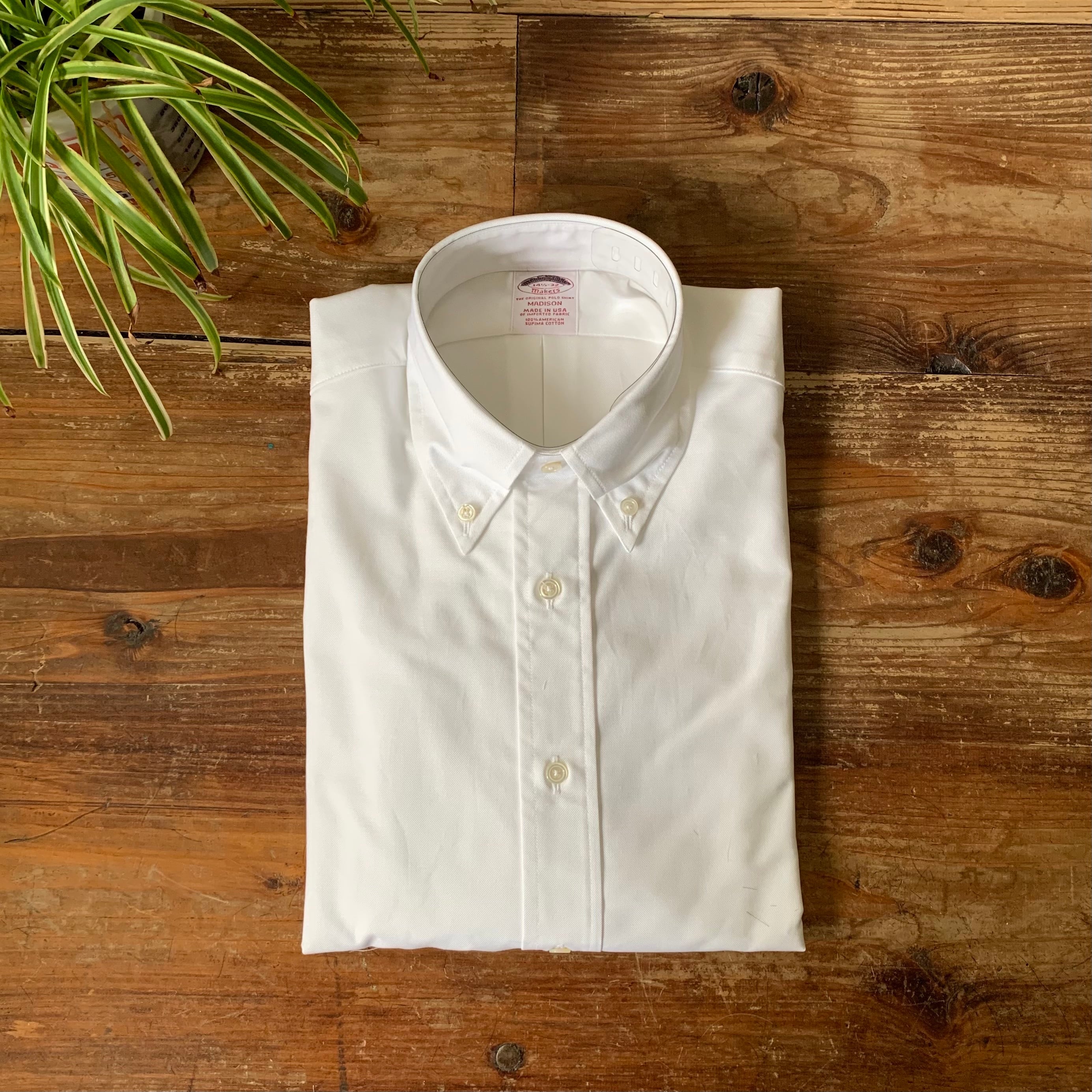 Made in USA ”Brooks Brothers” White Oxford Button Down Shirt/ MADISON FIT |  Rei-mart powered by BASE