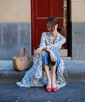 フラワープリント◆シャツワンピ【w-30319】