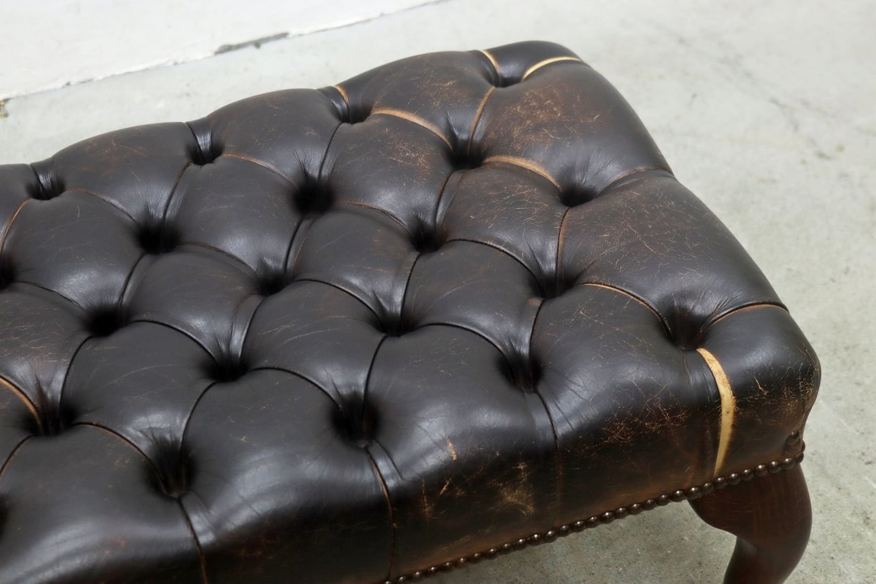 英国 イギリス ヴィンテージ 本革 猫脚 オットマン スツール