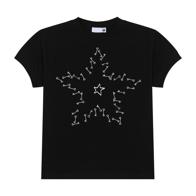 key × star print short-sleeve tee　キー×スタープリント半袖ティー　J2083