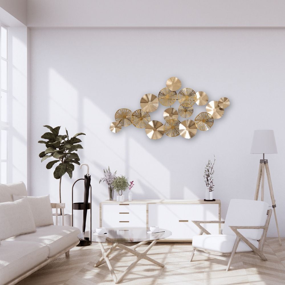 リビングの格が変わる ゴールドロータス・ウォールアート(幅124cm)