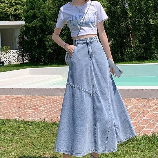 スカート レディース デニムスカート 切り替え フレア ロング ボトムス ロング丈 デニム かわいい 大人可愛い きれいめ シンプル カジュアル 大人 上品 おしゃれ かっこいい レトロ 大人可愛い 大人女子 送料無料 ラブリー キュート モダン シーズンレス オールシーズン 無地 春 秋 10代 20代 30代 レディース 女性用 通勤 学生 通学 デート お出かけ 女子会 休日 春 夏 秋 冬 着回し 普段使い 韓国系 コーデ スタイル S M L XL ブルー
