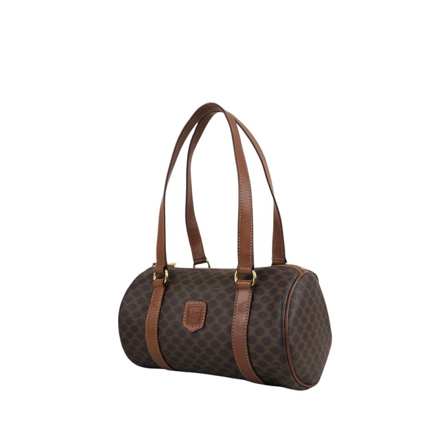 CELINE セリーヌ マカダム ハンドバッグ ブラウン ブラゾン型押し PVC ロールバッグ vintage ヴィンテージ オールド d6ntg2