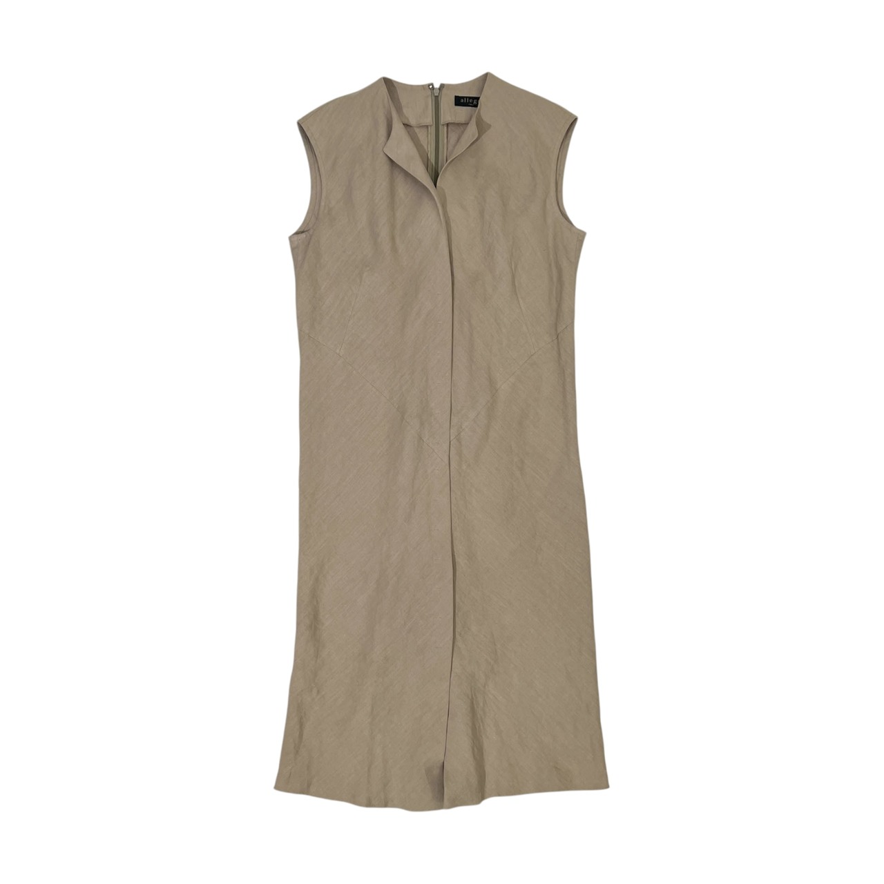 allegri アレグリ リネン100% ノースリーブ ロングワンピース カーキベージュ