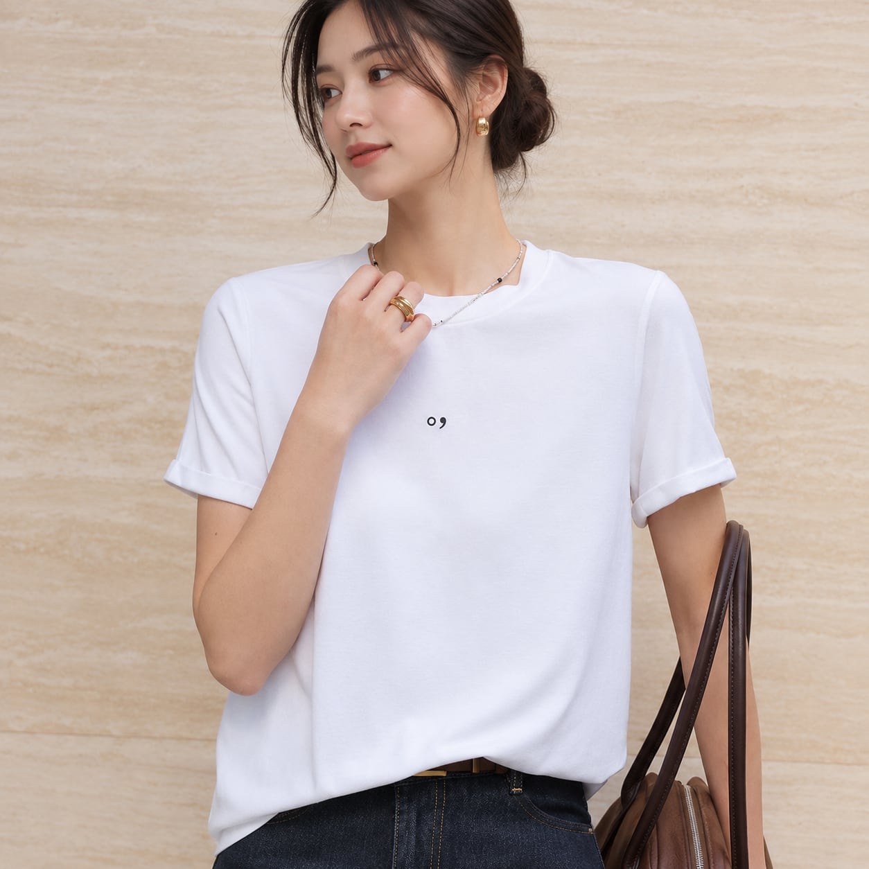 ロールアップスリーブ Tシャツ 2col H11194
