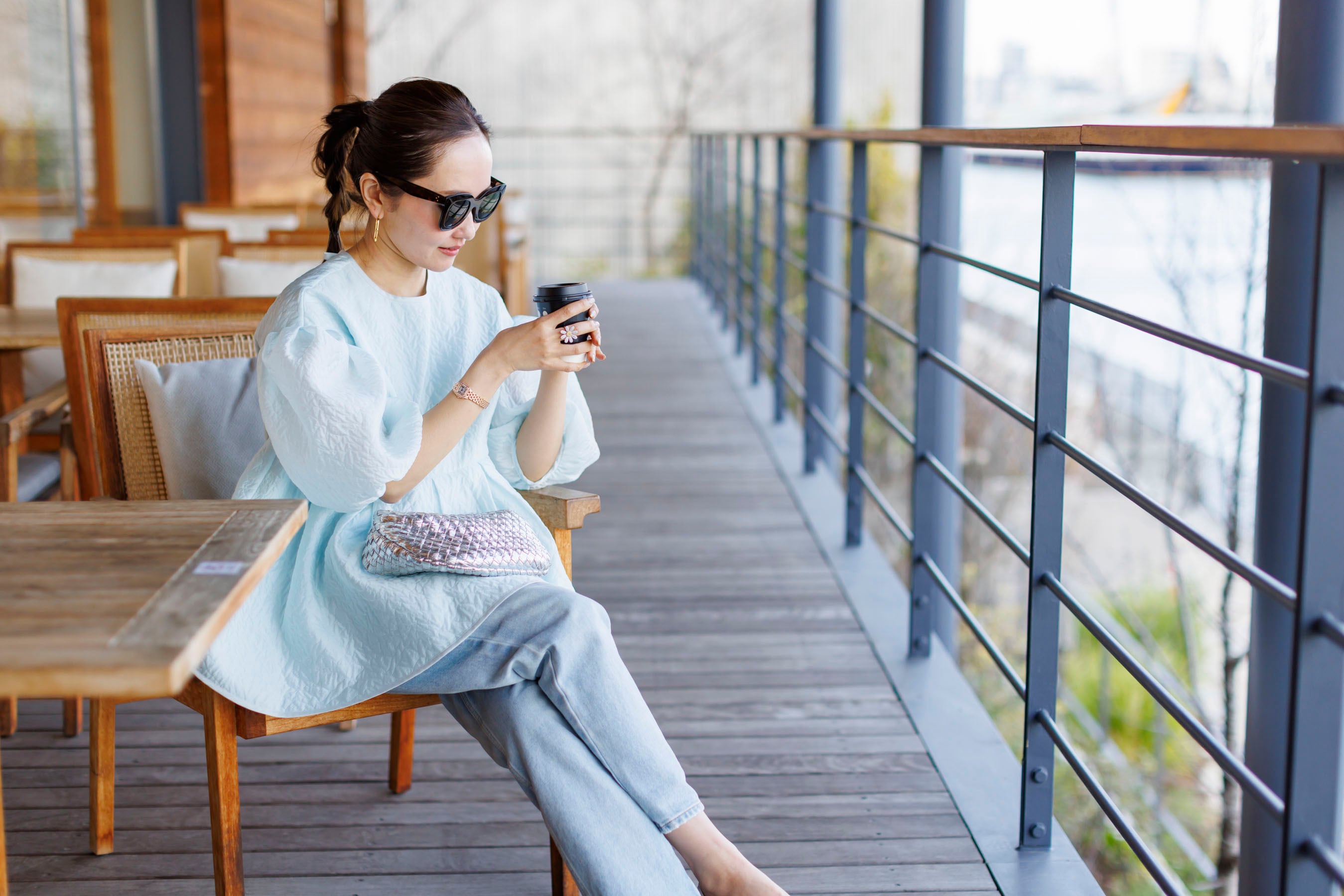 新品Silky jacquard blouseシルキージャガードブラウス bluelea】シルキージャガードブラウス