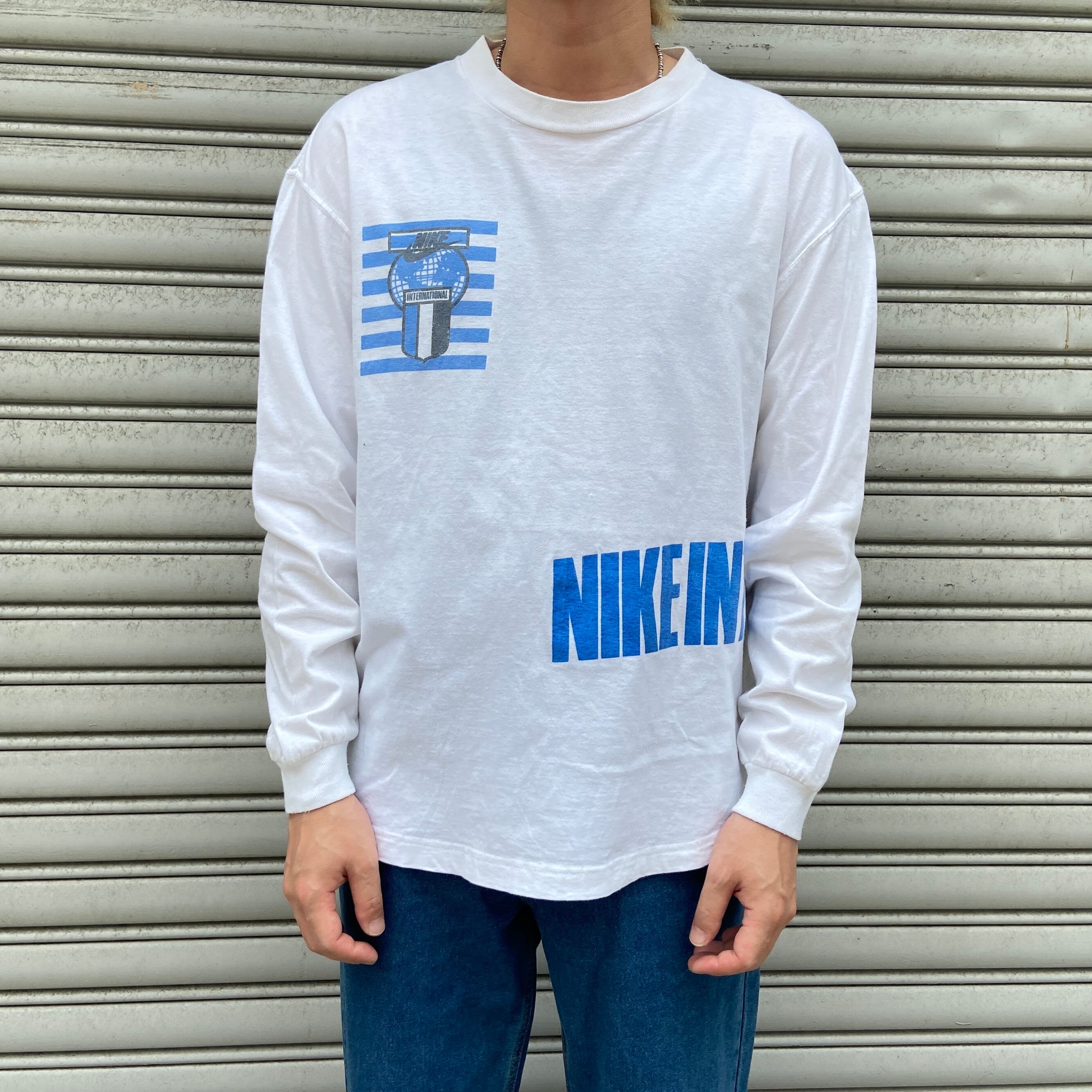 90s USA製 NIKE マルチプリントロンT 銀タグ ホワイト L 変形 90s USA製 NIKE マルチプリントロンT 銀タグ ホワイト L 変形