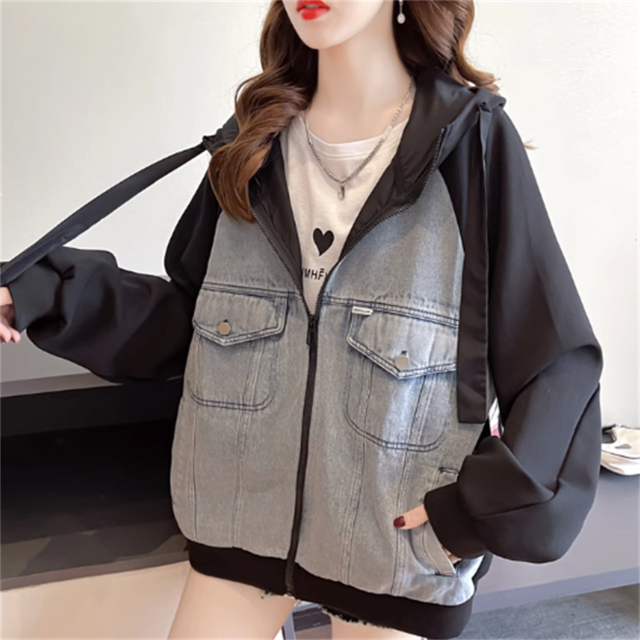 【送料無料】 アウター パーカー 羽織り デニムジャケット ロング 袖あり 長袖 Vネック フレア Aライン フード付き ポケット 異素材切り替え ドッキング 厚手生地 かわいい 大人可愛い 綺麗 シンプル カジュアル 大人 おしゃれ お洒落 大人女子 こなれ感 コンサバ 定番アイテム 体型カバー ガーリー 無地 秋 30代 40代 レディース 女性用 ママ デート お出かけ 女子会 お茶会 授業参観 休日 アウトドア 着回し 普段使い 韓国 ファッション オーバーシルエット   インスタ映え ブラック