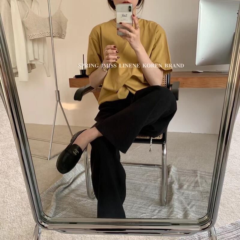 カラーラウンドネックソリッド スプリングサマーTシャツ トップス 春物 夏物 Oネック ソリッドカラー ビッグFスモールZ韓国28158906027