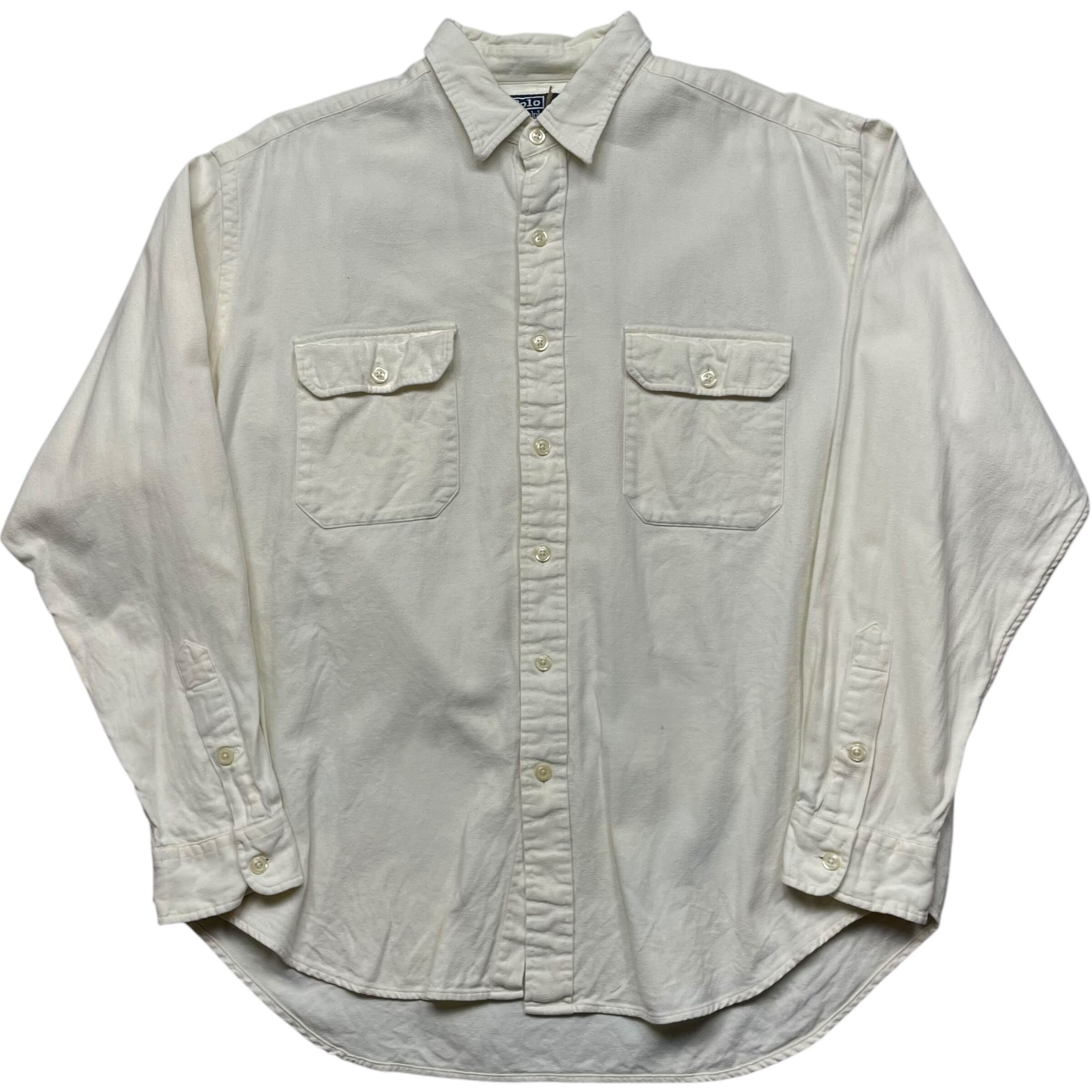 《XL》Ralph Lauren ラルフローレン G.I.SHIRT 長袖シャツ 両ポケット ホワイト 無地 no.6139