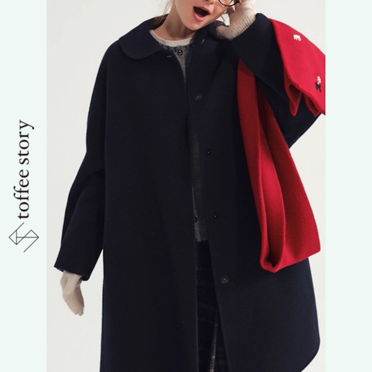 【2color】「冬のひかりを抱いて」ピーターパンカラーロングコート《P0322》