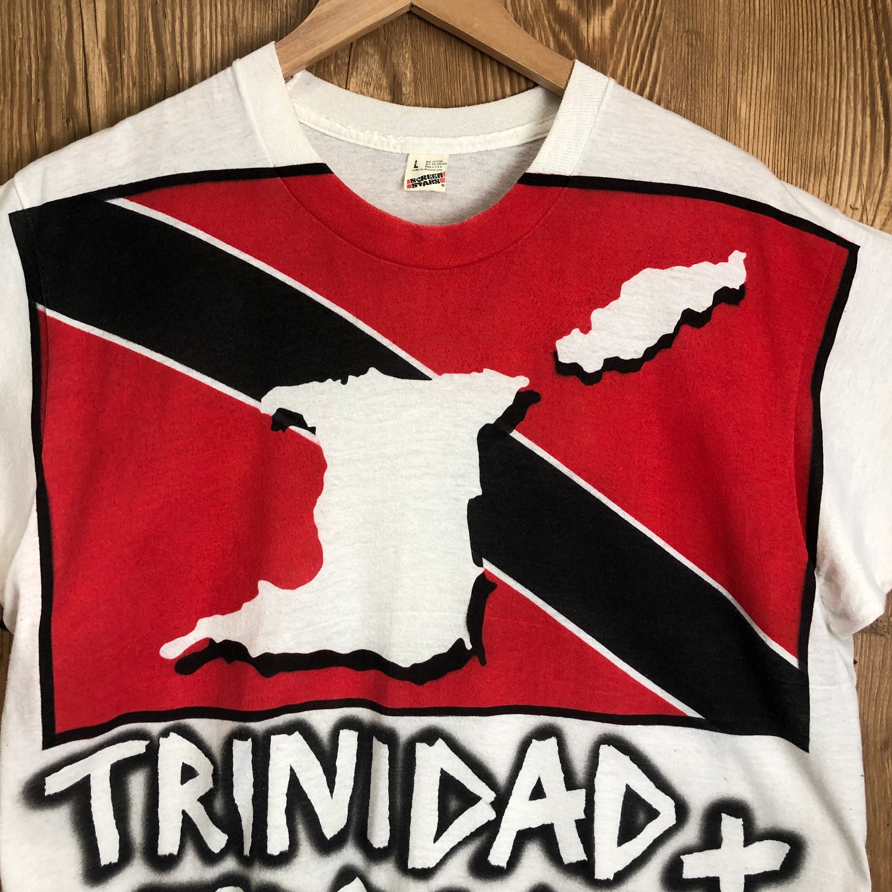 【BADBLOOD】セカンドスキンコントラストTシャツ - トバコ USA製 80s TRINIDAD TOBAKGO OVER PRINT T-sh トリニダード
