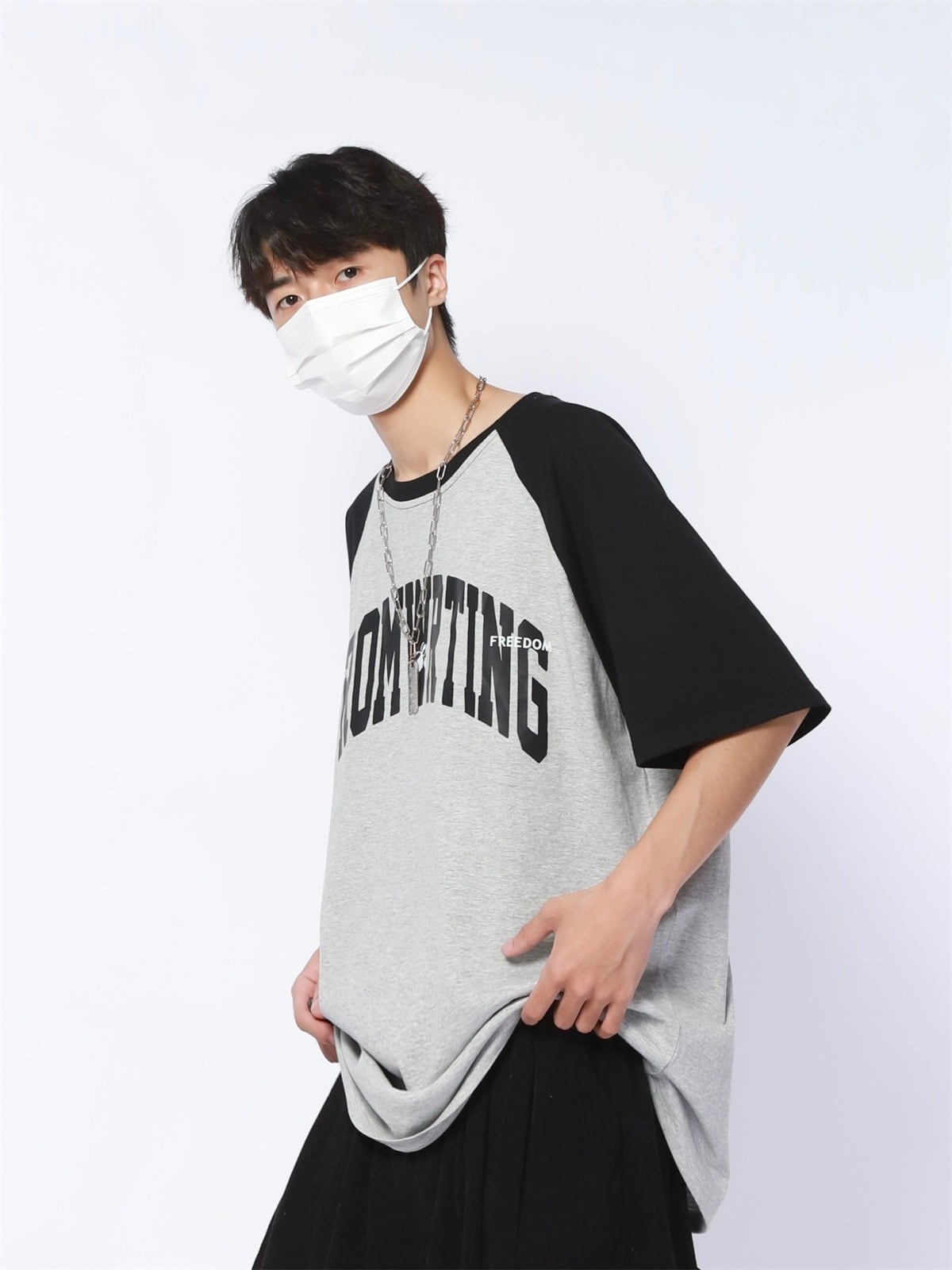 韓国通販 dgo】UNISEX レタープリント リンガーTシャツ グレー