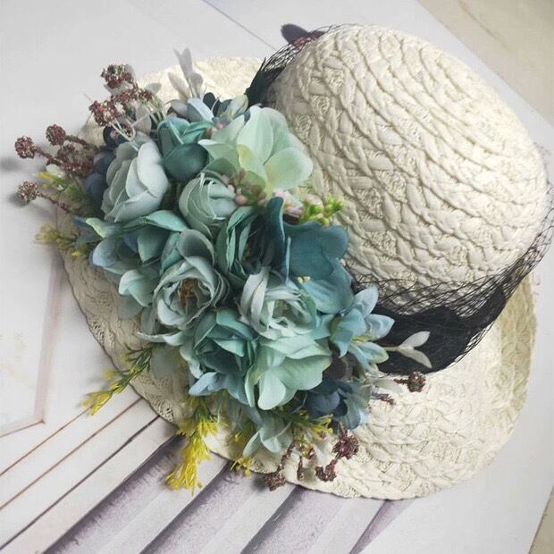 2カラー】フラワー 花 帽子 水色 帽子 デコレーション 海 夏 撮影 花