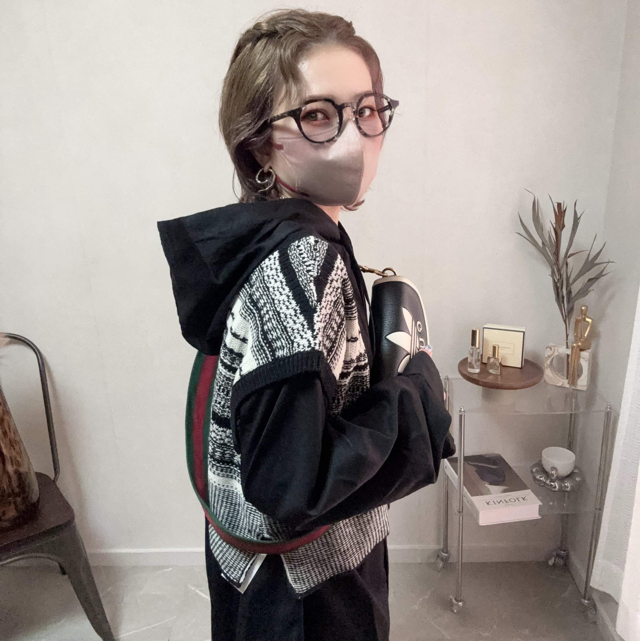 geometric pattern 2way knit vest【White】