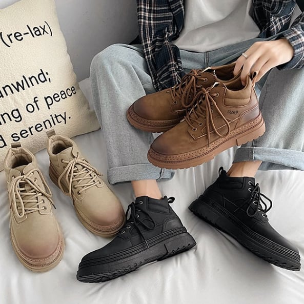 予約販売】 スニーカー ハイカット シューズ メンズ 厚底 編み上げ