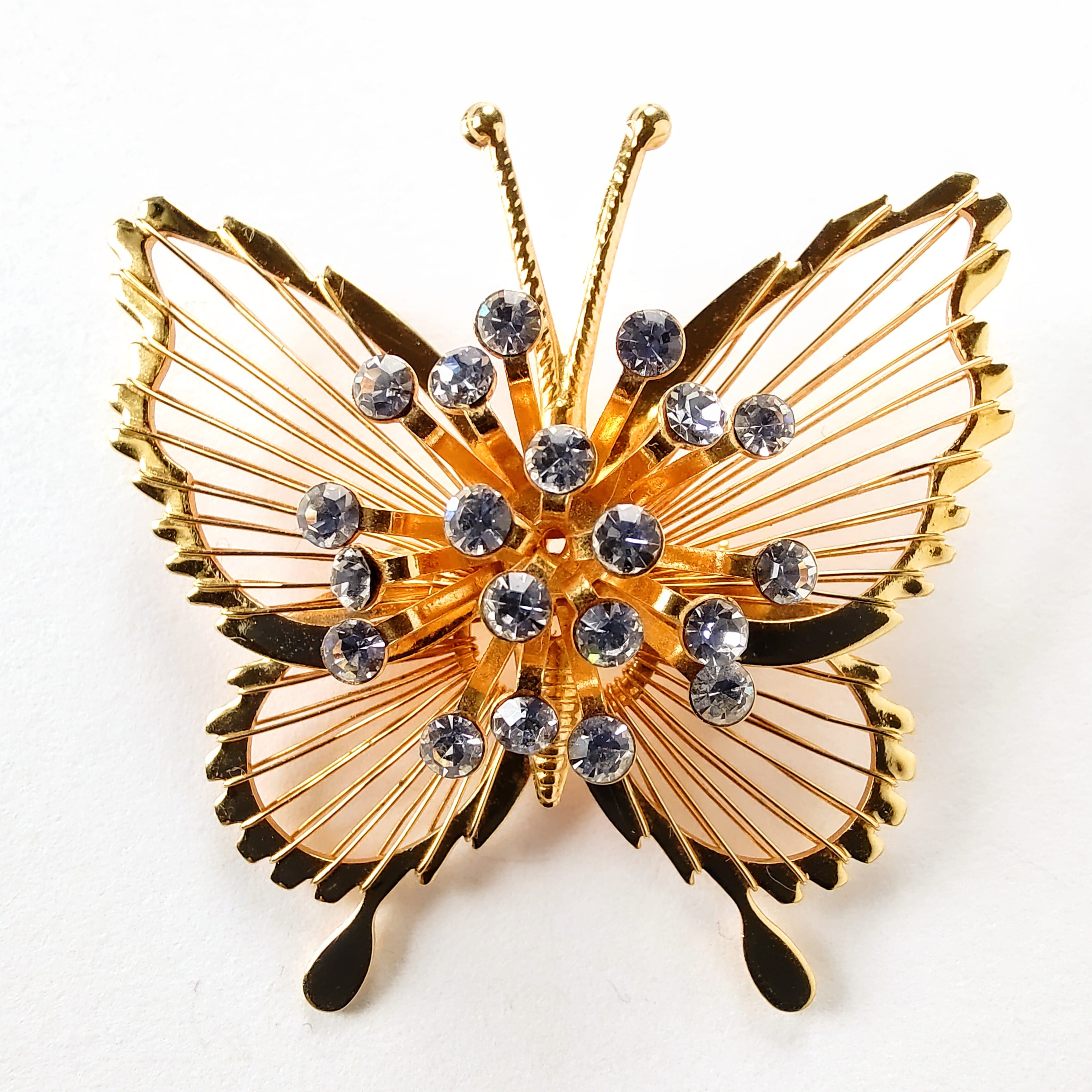 《MONET》 gold open wire work clear rhinestone burst butterfly vintage brooch  モネ ヴィンテージブローチ