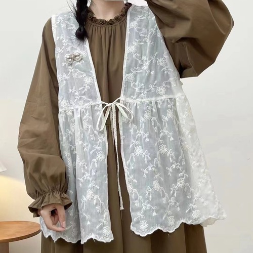 フロントリボンレース刺繍ベスト ・12502
