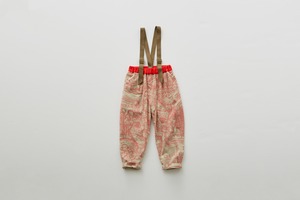 【22AW】eLfinFolk(エルフィンフォルク)Castle town print suspenders pants salmon pink（90/100/110/120/130)　サスペンダー　パンツ