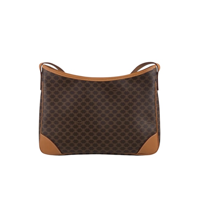 CELINE セリーヌ マカダム ショルダーバッグ ブラウン レザー コーナー vintage ヴィンテージ オールド 3imkxz