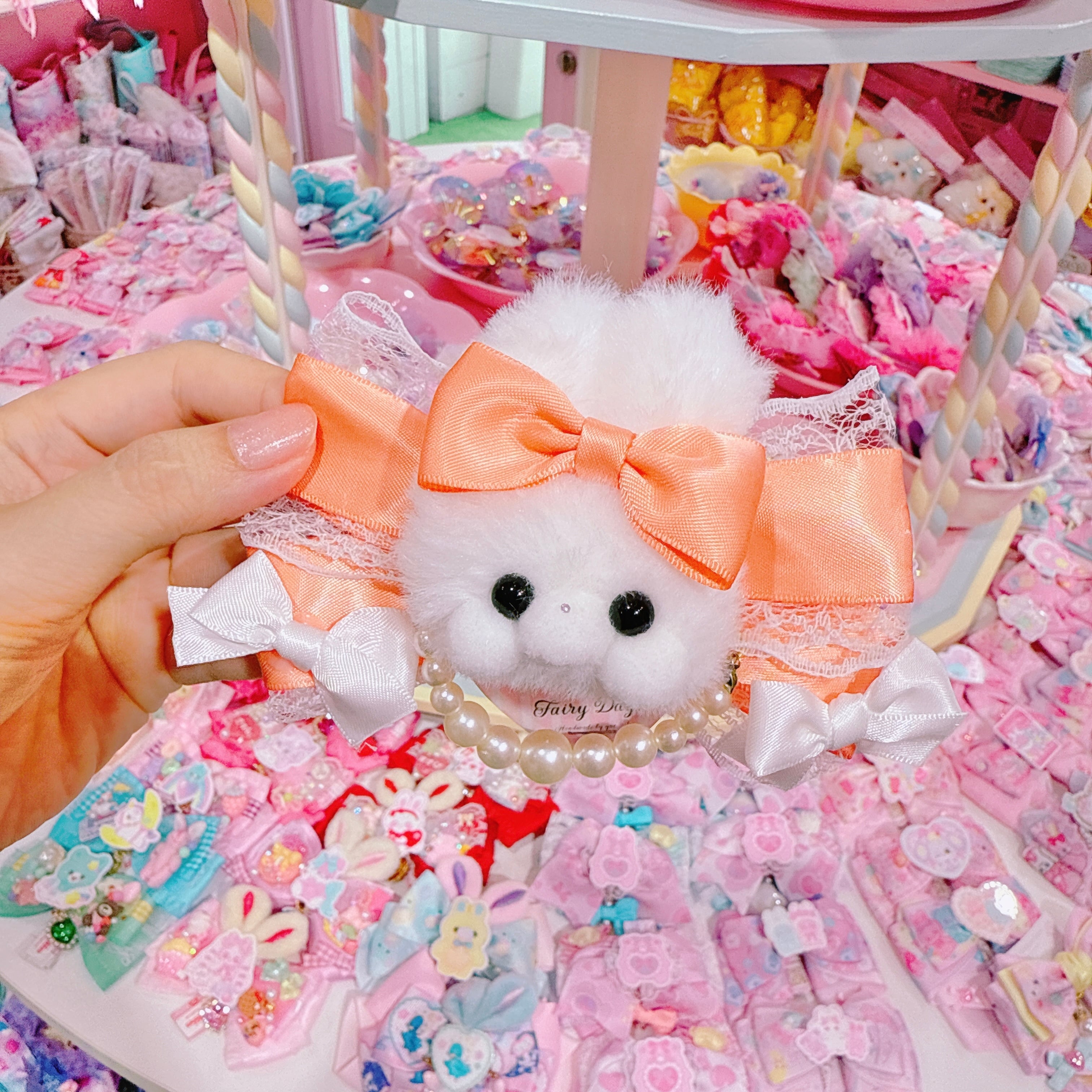 【G6】36-10パール付きレースリボンヘアクリップ