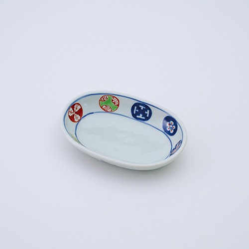 染錦丸紋小判皿（小）