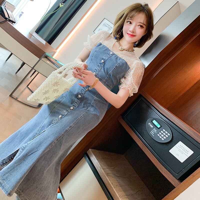 水玉メッシュスリムウェストスリットドレス サマー 夏物 ステッチ MIUCO86444533848