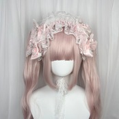 ♡【受注生産】 No.7 プリンセスリボン フリルレース こぼれるパールの宝石箱3wayヘッドドレス light blue ♡