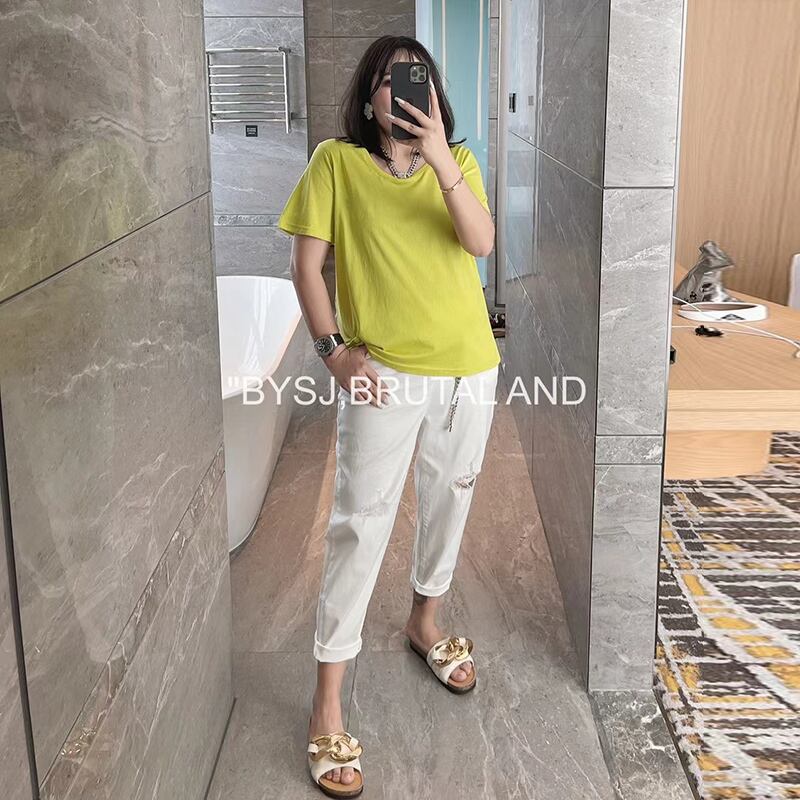 Tシャツ シャツ ルーズスタイルラウンドネックジーンズ 大きめサイズ Oネック ミックスインファッション19631747277