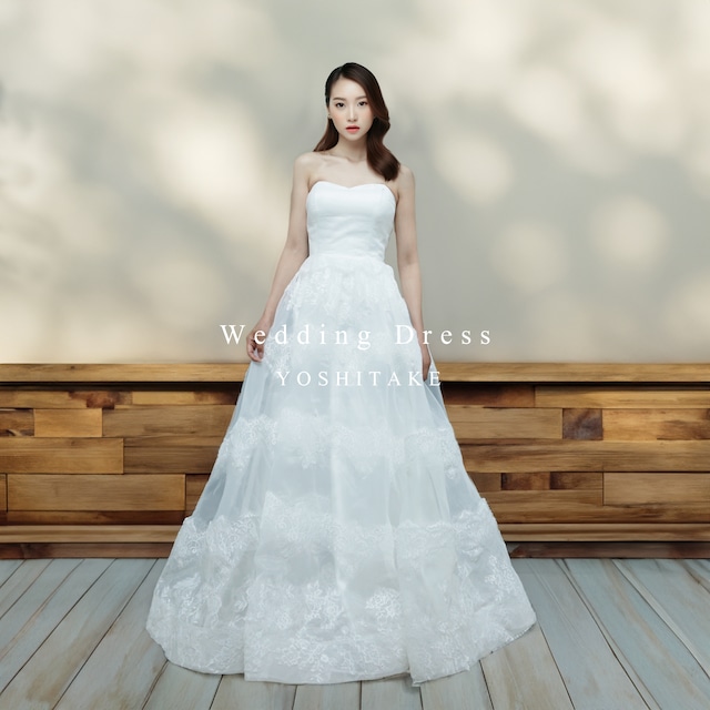 【オーダー制作】ウエディングドレス　	ウエディングドレス.白.レース.Aライン.オーガンジー.結婚式	※制作期間4週間から8週間	Y1319