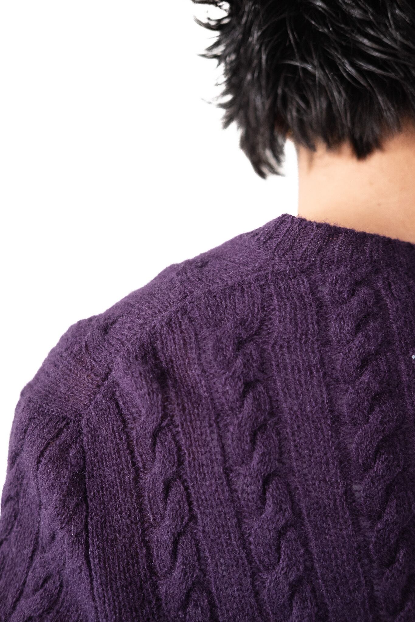 2009AW］ “PRADA” Deep Purple Virgin Wool Cable Knit Sweater