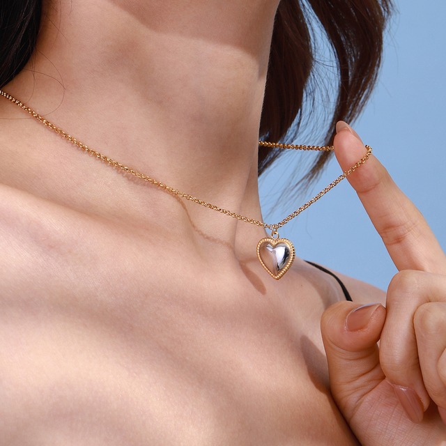 316L Bi-color Frame Heart Necklace