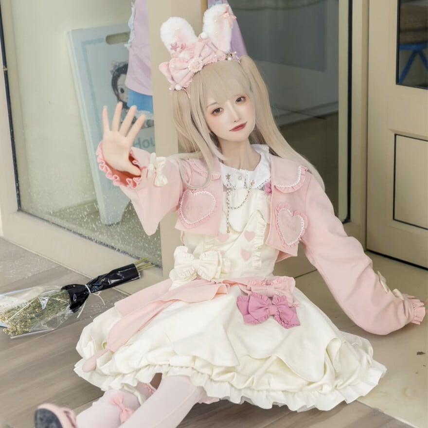 【ロリータ】甘ロリ　アイドル衣装 ピンク 甘ロリ セットアップ アイドル イベント ステージ衣装 ガーリー 甘め